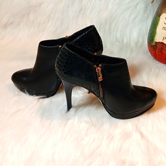 Michael Kors Black Leather and Snakeskin Print Ankle Booties - Picture 7 of 13